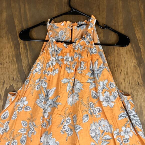 Ann Taylor Womens Blouse Marigold Tropical Floral Toile Smocked Halter XLarge - Picture 2 of 12